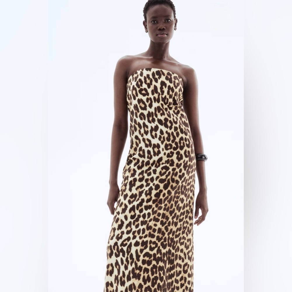 Strapless Leopard Print Midi Dress - Picture 2 of 16